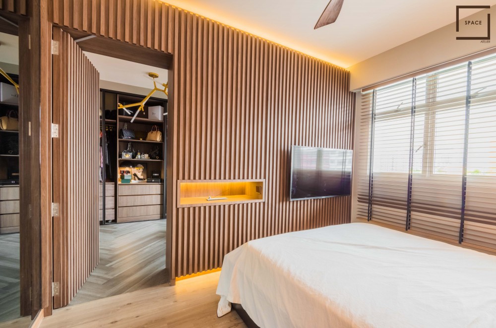 contemporary bedroom fluted panel