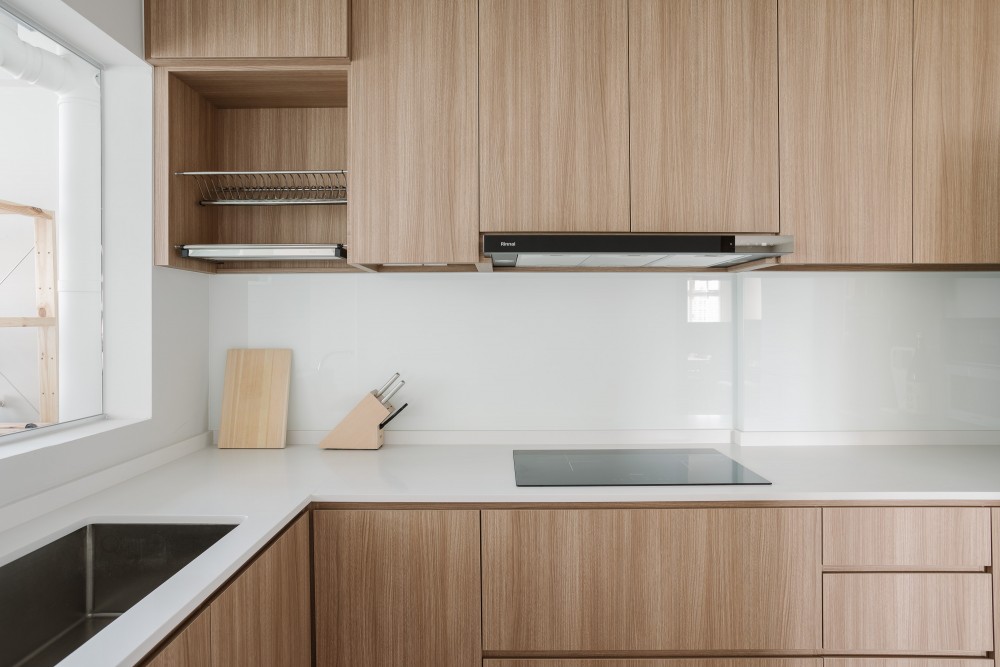 modern kitchen with countertop and kitchen window