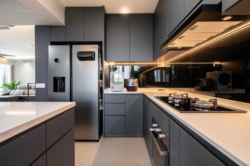 modern kitchen with kitchen window and kitchen island