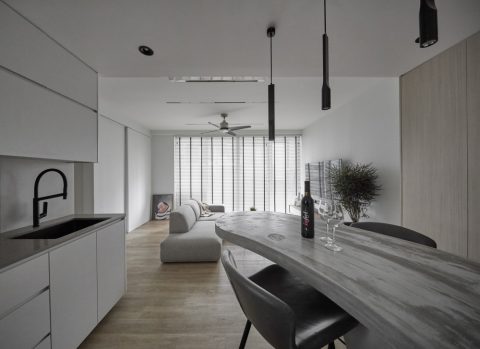 scandinavian kitchen with kitchen island and drop ceiling