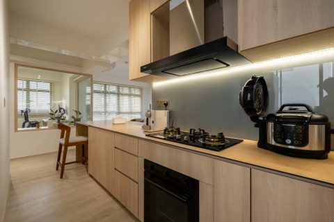 minimalist kitchen with vinyl flooring and wood flooring