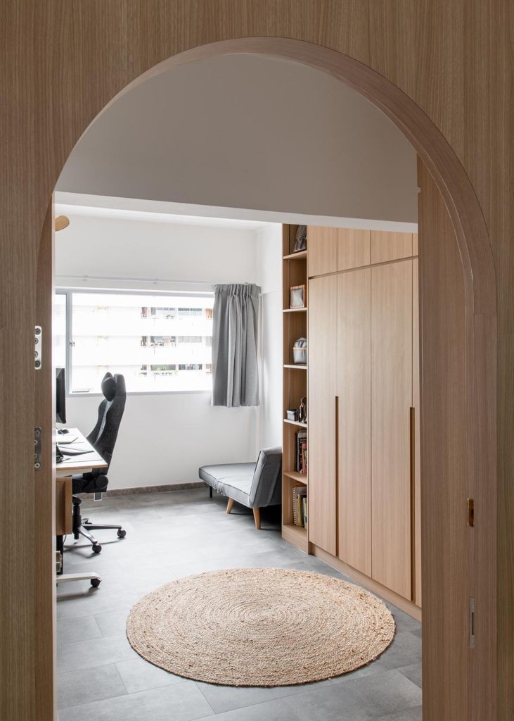 minimalist study with desk and desk chairs