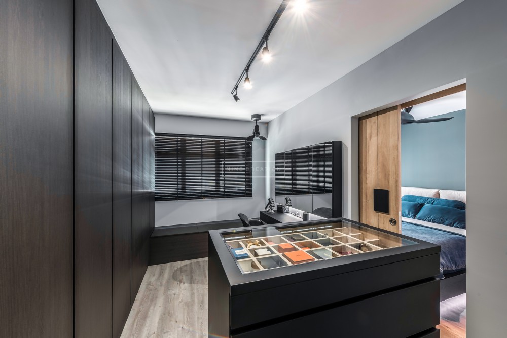 contemporary bedroom with wardrobe and sideboard