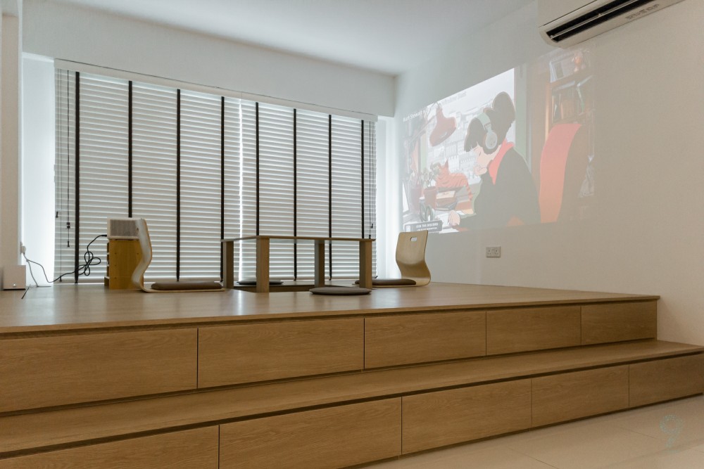 scandinavian living room with tv console and side table