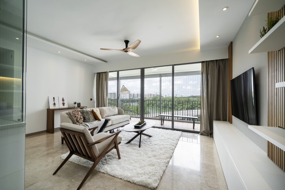 contemporary balcony with window seat and window shutters