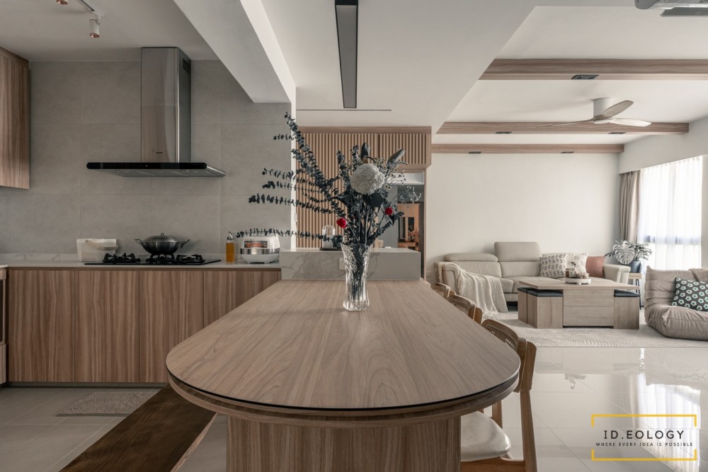 minimalist dining room with cove lighting and ceiling light