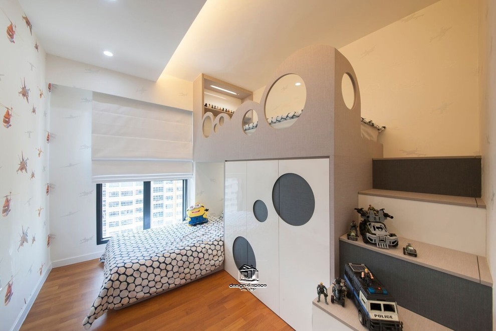 modern kids room with platform bed and built in bed