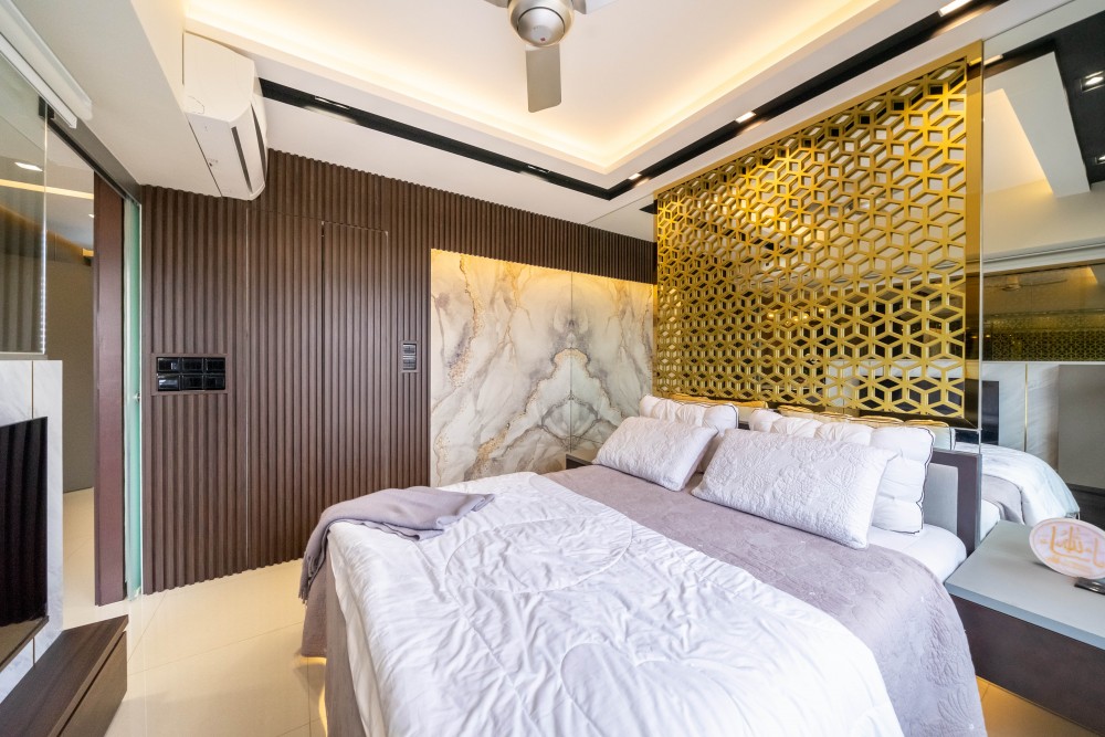 modern bedroom with built in bed and bedroom dresser