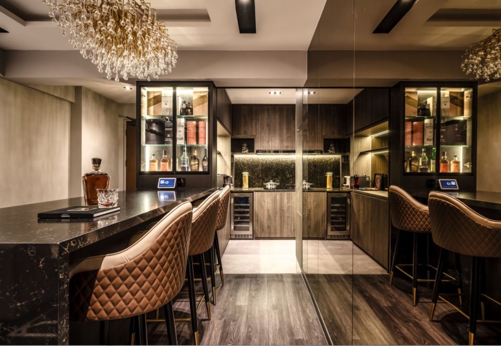 modern dining room with chandelier and dining table