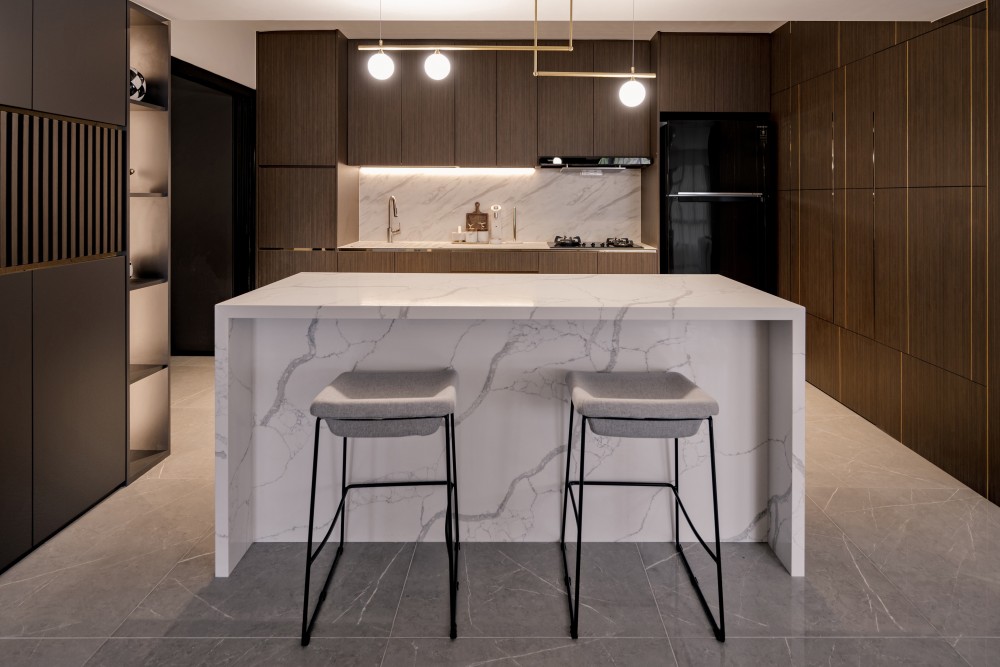 contemporary kitchen with countertop and kitchen island