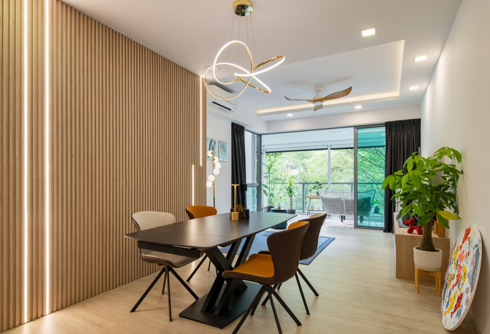 contemporary living room with vinyl flooring and wood flooring