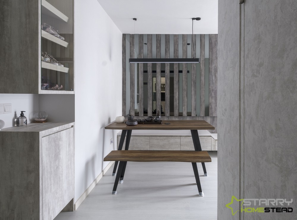 industrial dining room with dining table and lighting