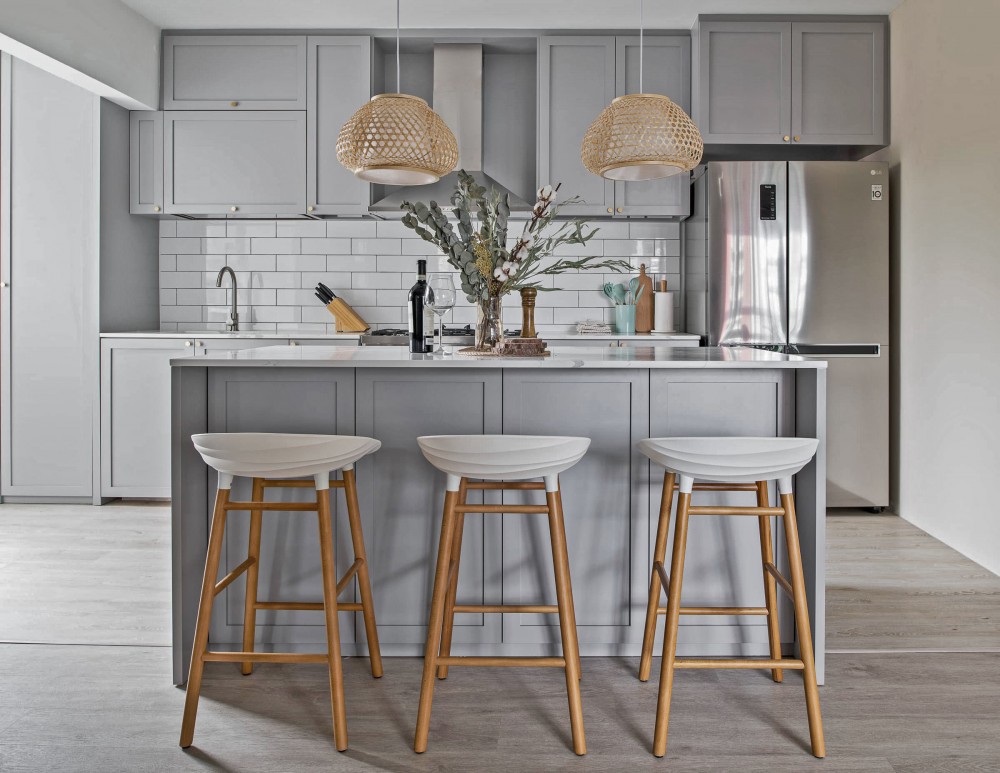 scandinavian kitchen with kitchen window and kitchen island