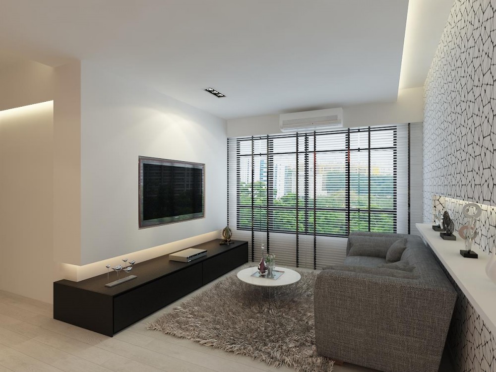 modern living room with tv console and feature wall 3