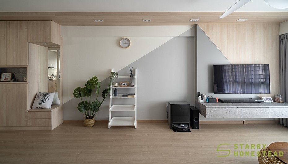 scandinavian living room with feature wall and flooring