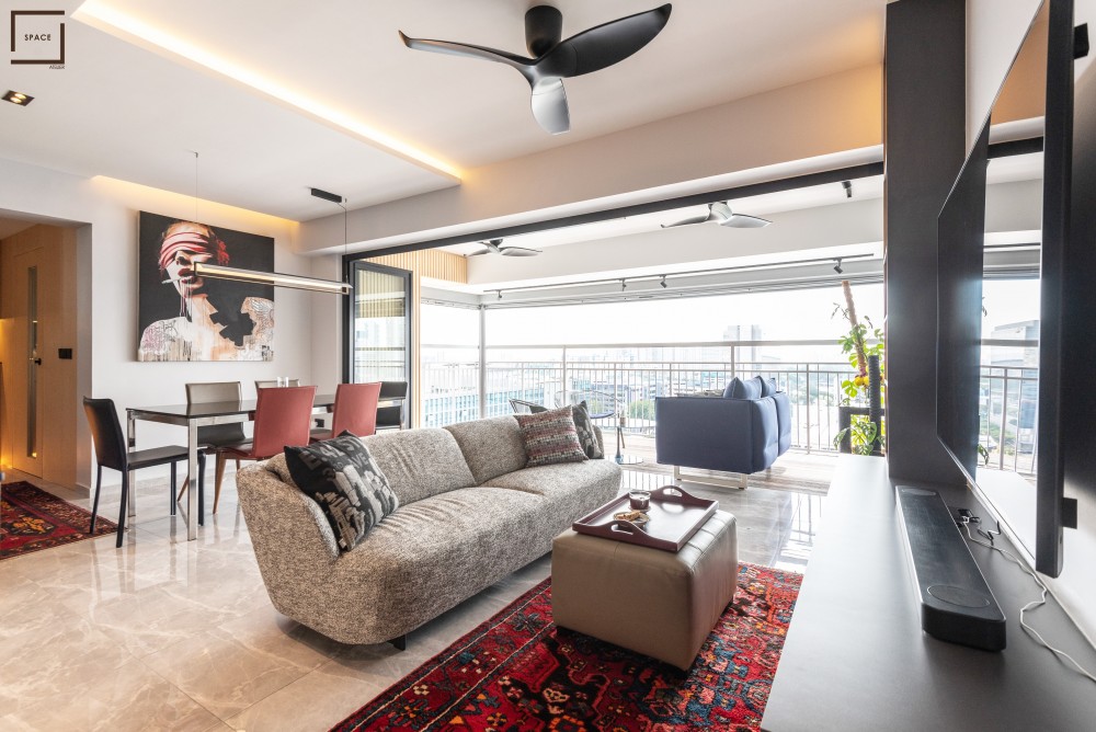 contemporary living room with tv console and sofa 2