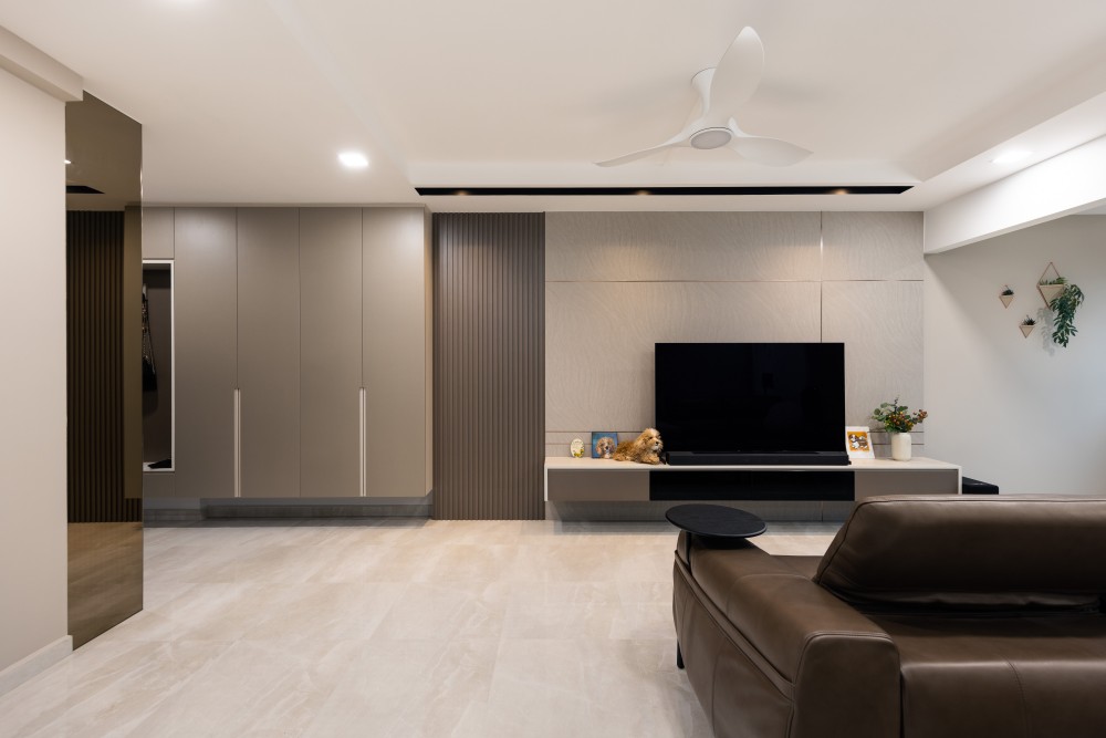modern living room with tv console and feature wall 5