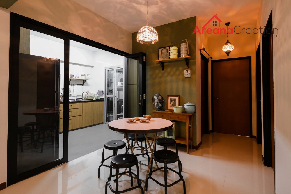 vintage dining room with dining table and dining chairs