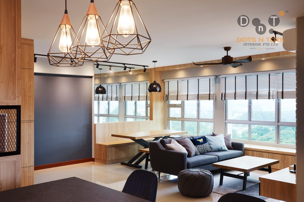 contemporary dining room with drop ceiling and downlights