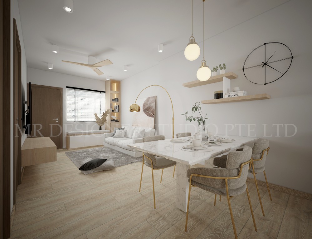 eclectic living room with bookshelf and vinyl flooring