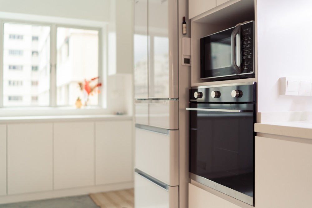 minimalist kitchen with countertop and kitchen window