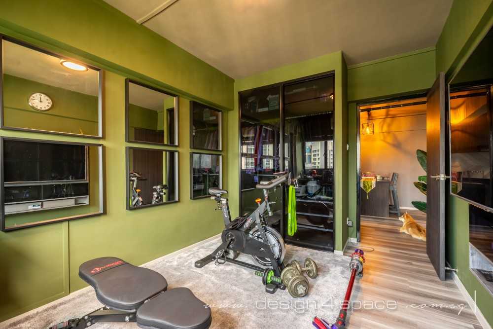 contemporary home gym with mirror and wardrobe