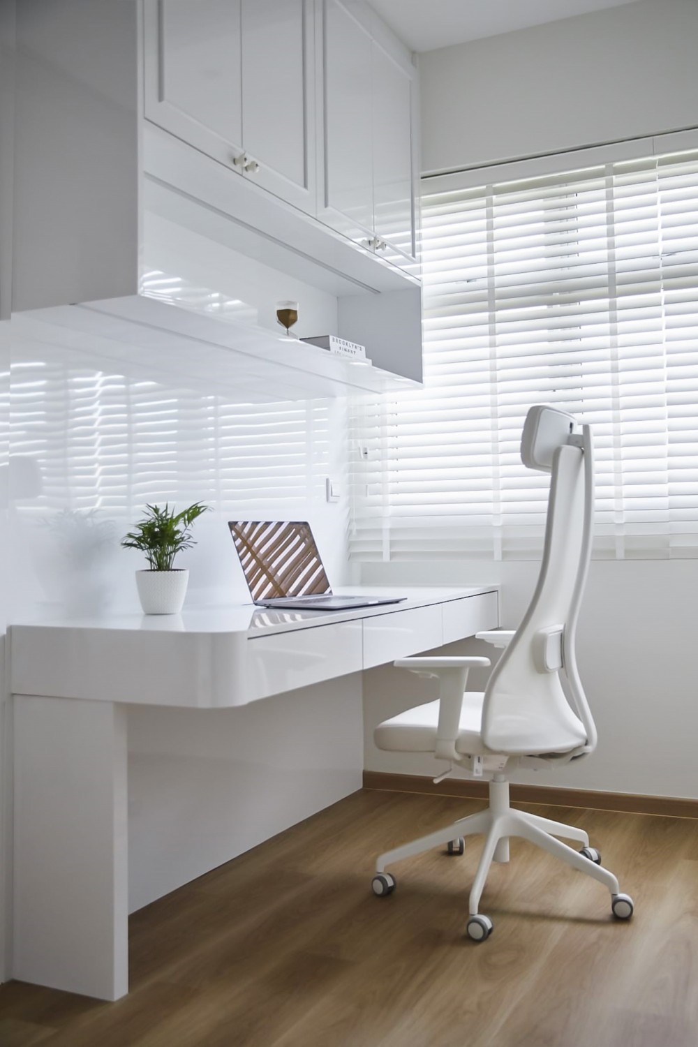 modern study with window grille and desk