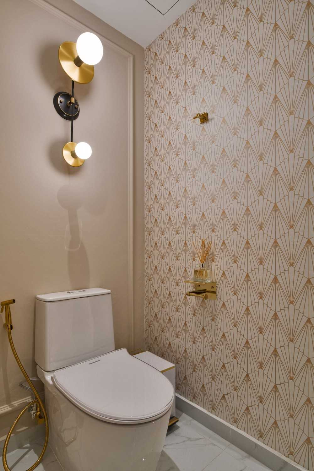 modern bathroom with marble floor and feature wall