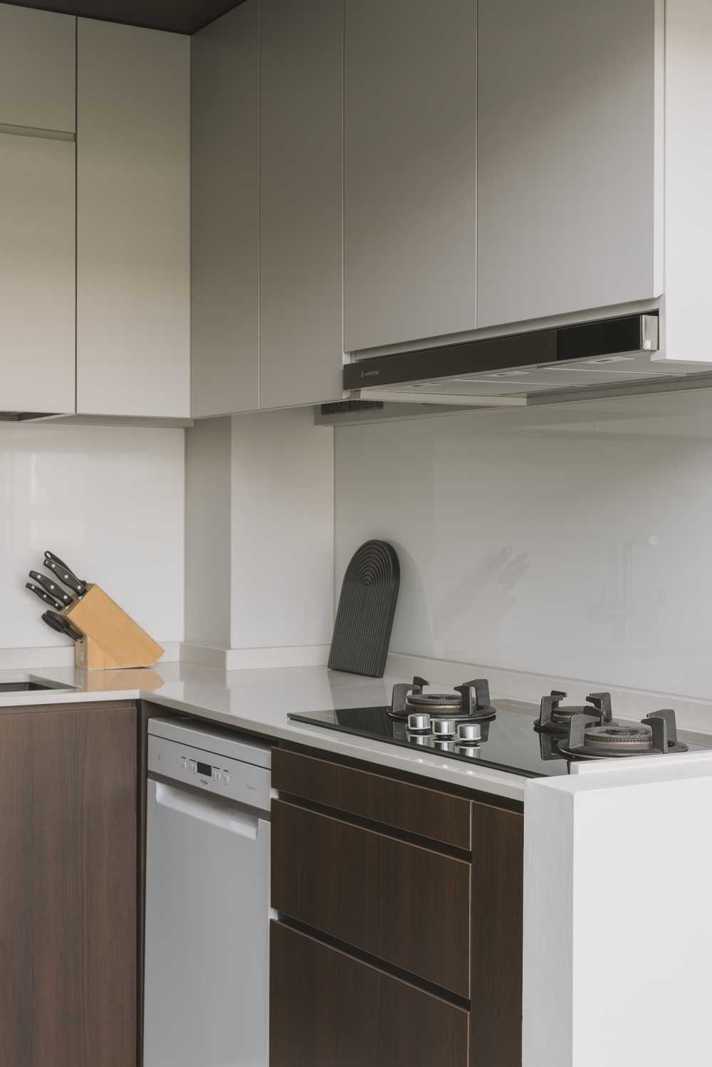 modern kitchen with countertop and kitchen island