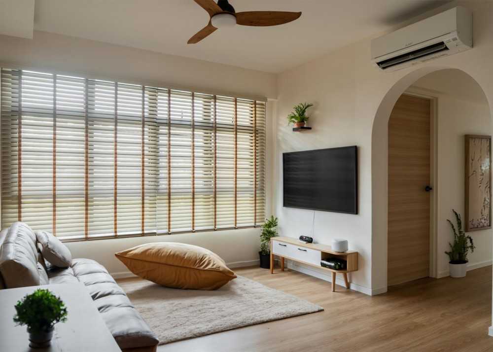 scandinavian living room with wood flooring and tv console 2