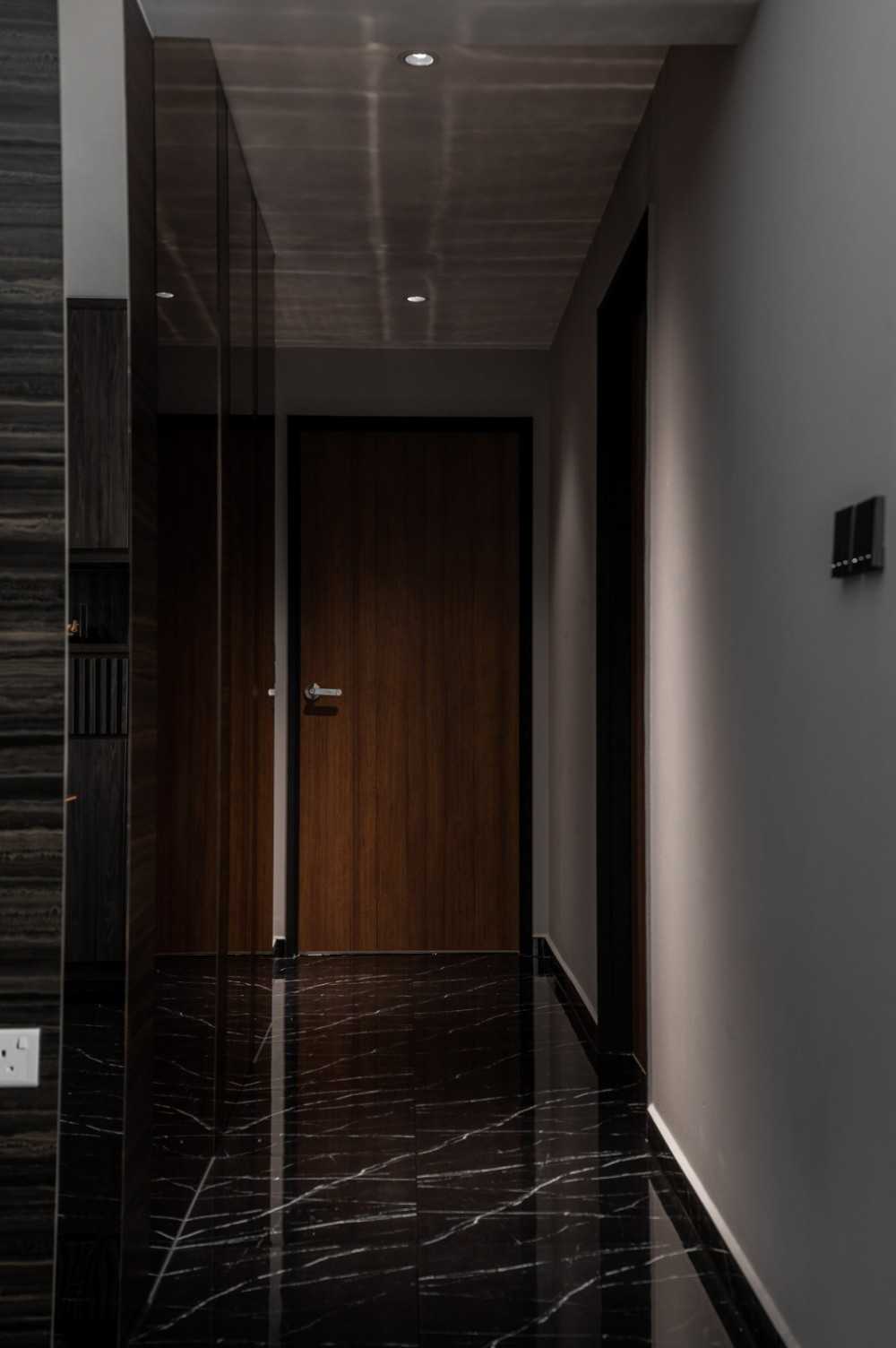 contemporary entryway with marble floor and mirror