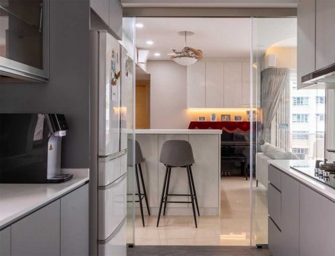 contemporary kitchen with countertop and kitchen island