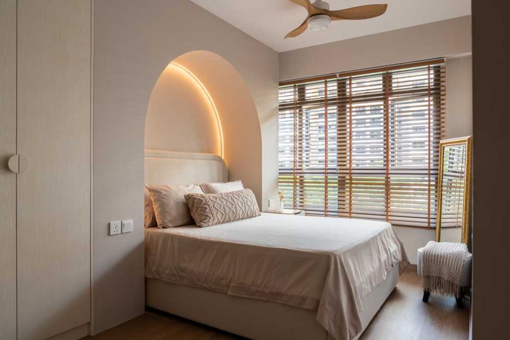 modern bedroom with vinyl flooring and wood flooring