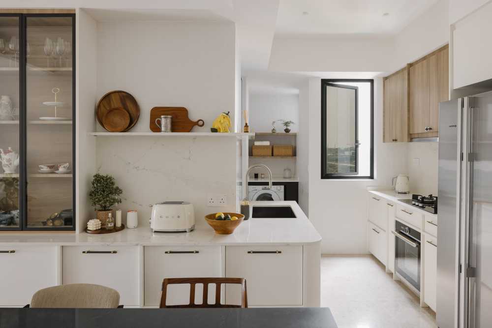 modern kitchen with kitchen window and kitchen island