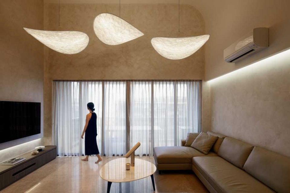 modern living room with sofa and side table