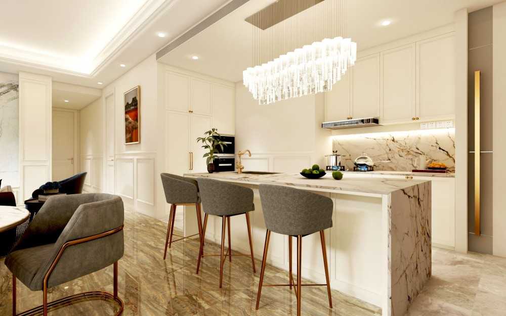contemporary kitchen with countertop and kitchen island