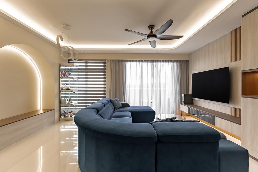 contemporary living room with settee and homogeneous tiles