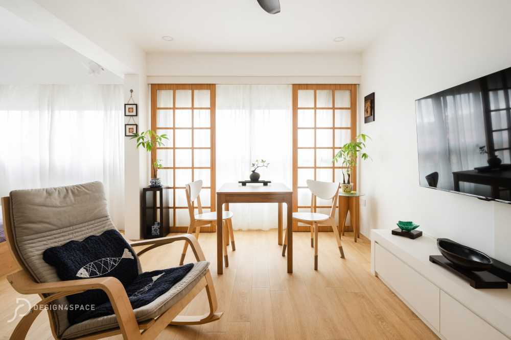 minimalist living room with settee and vinyl flooring