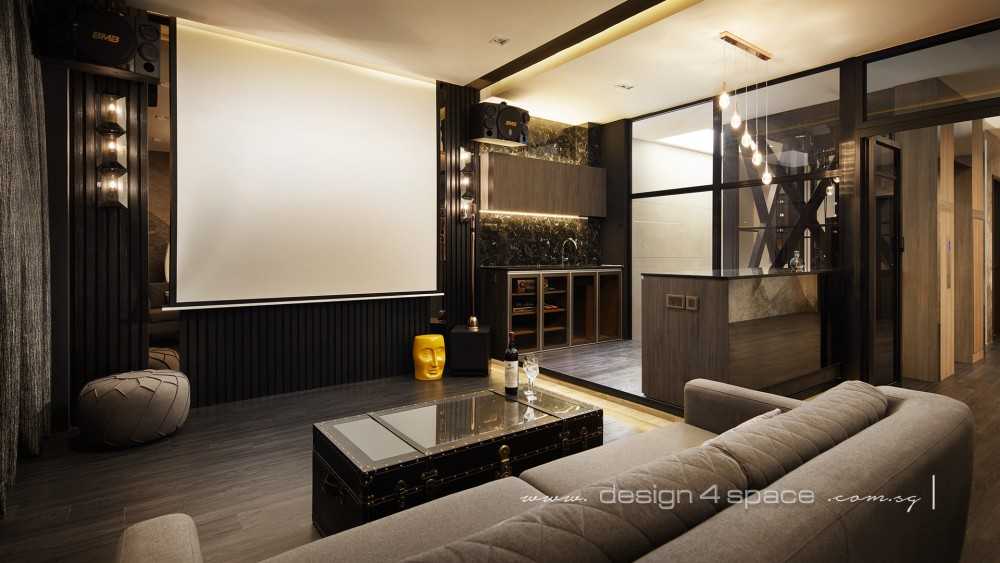 modern home theatre with tv console and sofa