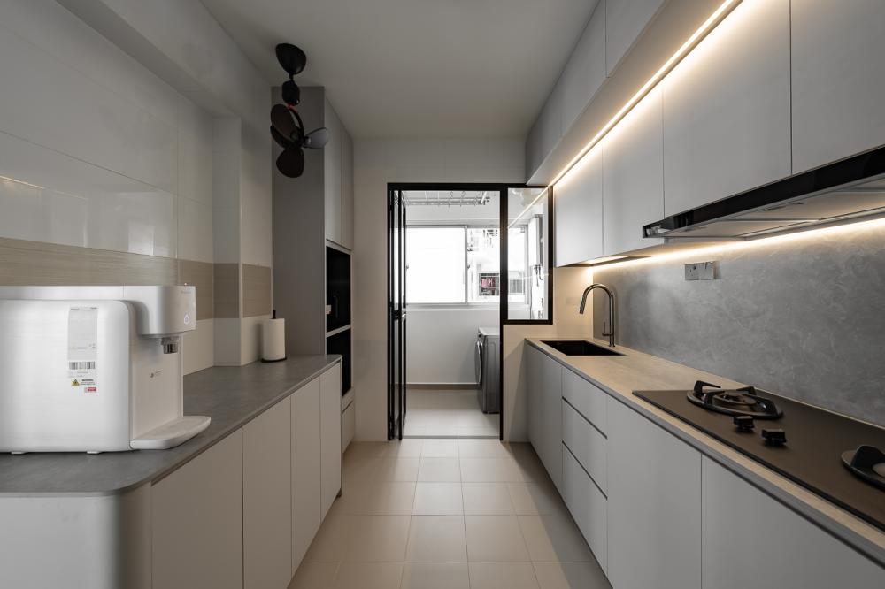 modern kitchen with countertop and kitchen window