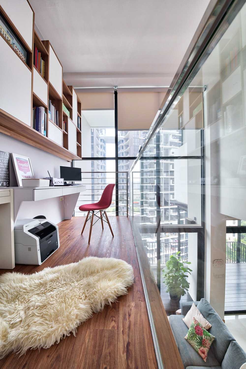 scandinavian mezzanine with bookshelf and desk