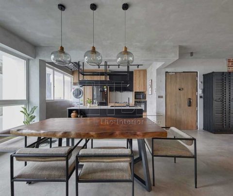 industrial kitchen with kitchen island and open kitchen