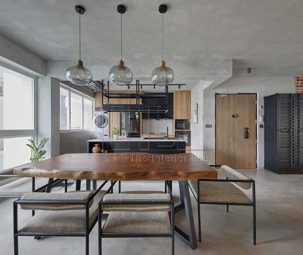 industrial kitchen with kitchen island and open kitchen