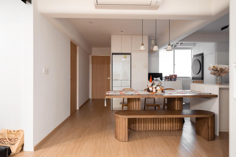 minimalist dining room with console table and drinkware