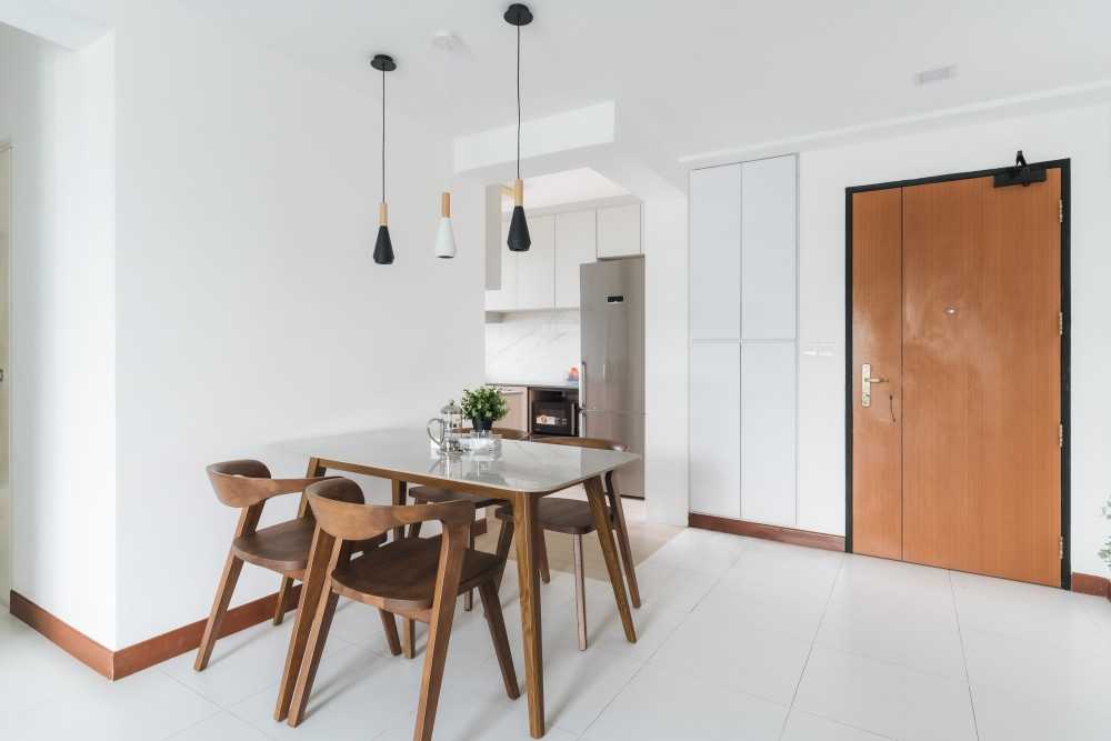 minimalist dining room with dining table and dining chairs