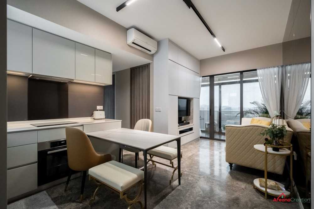 modern living room with vinyl flooring and marble floor