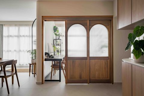modern study with curtain and desk