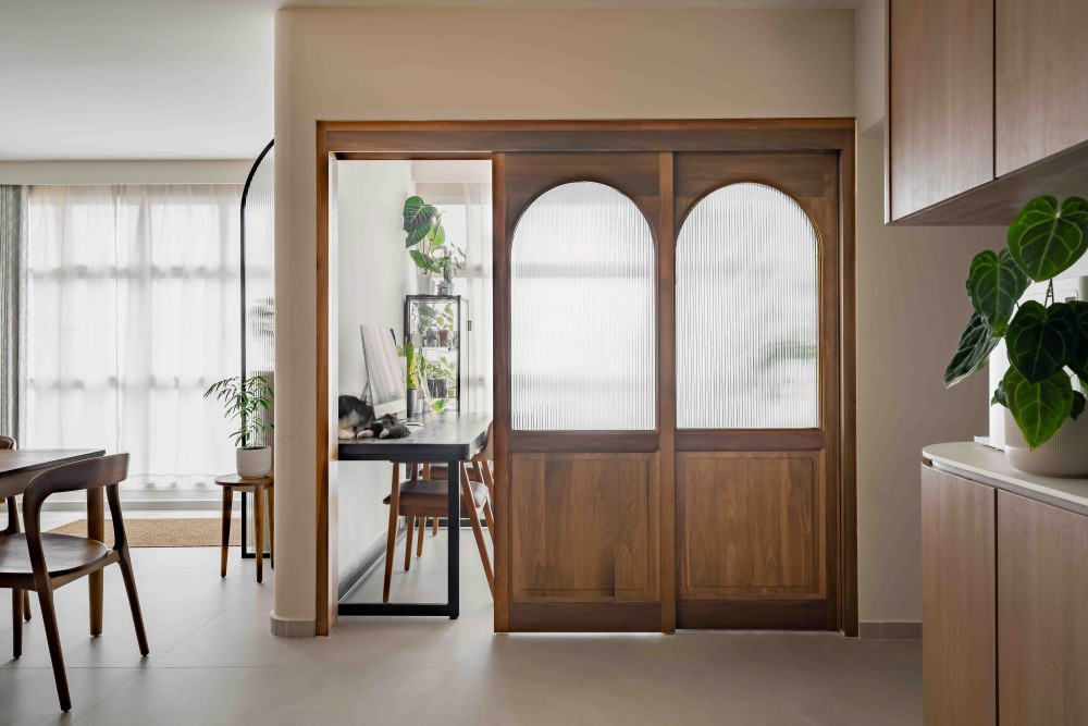modern study with curtain and desk
