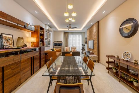 vintage living room with marble floor and feature wall