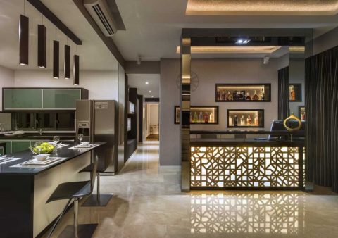 modern dining room with cove lighting and lighting